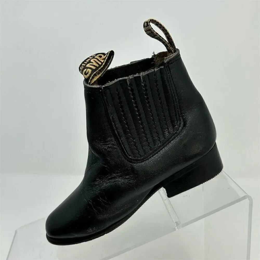 Kid's Charro Black Leather Pull On Western Ankle Boots Size 10 Casual Mexico